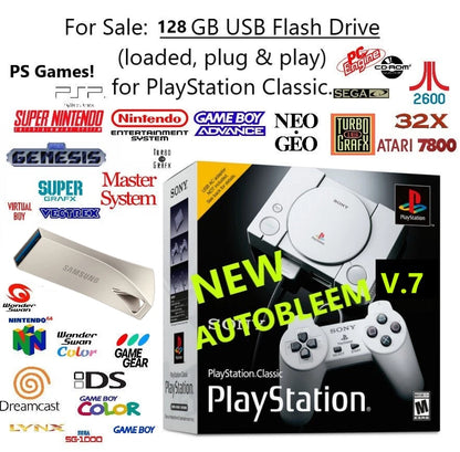 128GB Flash Drive U-Disk for PlayStation Classic – 8379 Games + 182 PS1 Games, Plug & Play with Micro USB OTG Cable