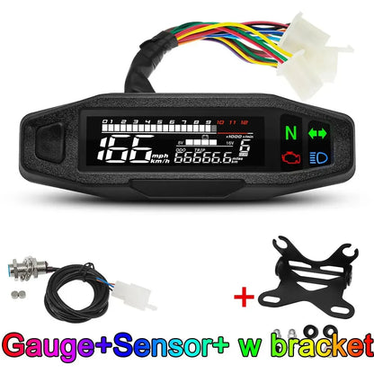 AD Universal Motorcycle Digital Speedometer – LED Tachometer Dashboard Instrument Panel with LCD Display & Y Bracket