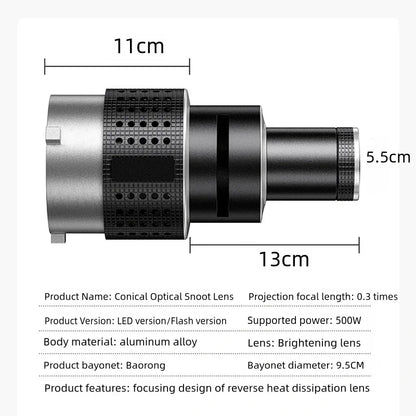 Bowens Mount Flash Snoot Kit – Conical Lens with Optical Spotlight & 35 Gobos for Video, Artist Modelling & Photo Studio Lighting