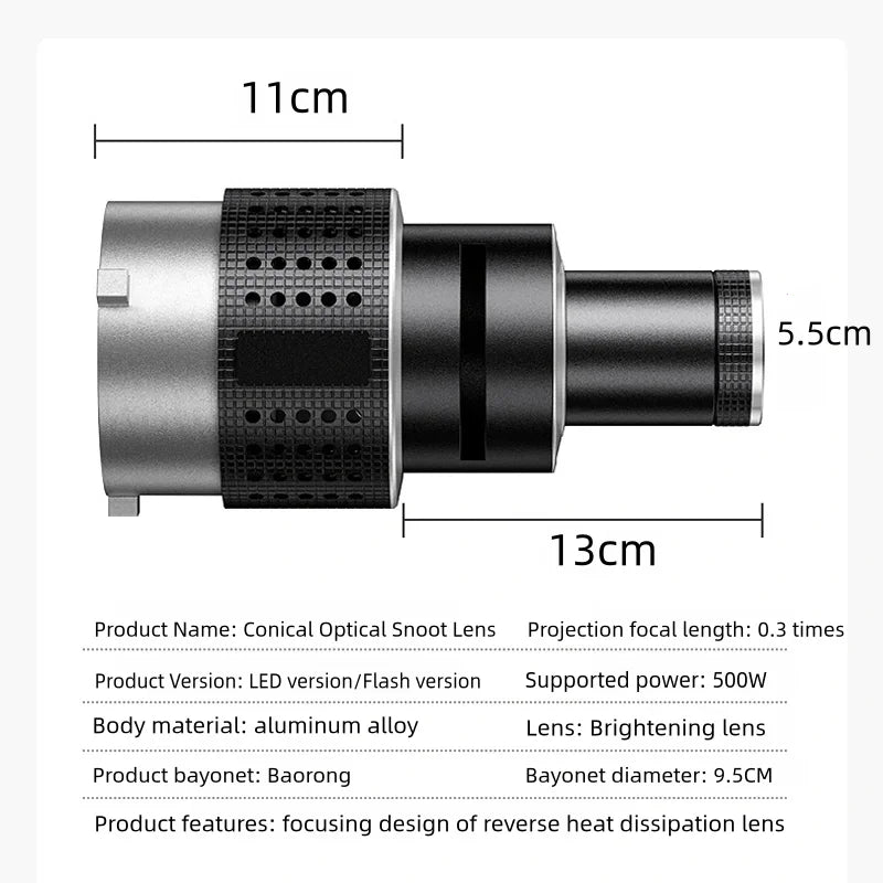 Bowens Mount Flash Snoot - Conical Optical Spotlight Lens with 35 Gobos for Photography, Video & Studio Lighting