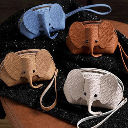 PU Leather Elephant Coin Purse for Women – Multifunctional Money Bag with Key Ring & Zipper Storage Key Case