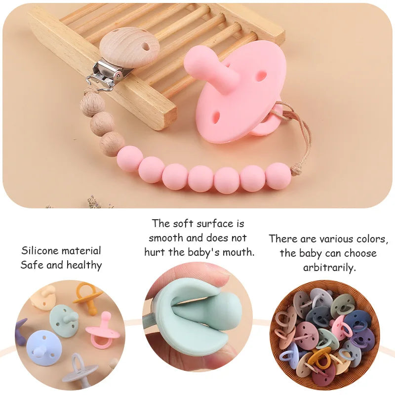 Baby Silicone Pacifier – Soft BPA-Free Soother Nipple for Newborns with Teether Toy & Nursing Pacifier Chain Pendant