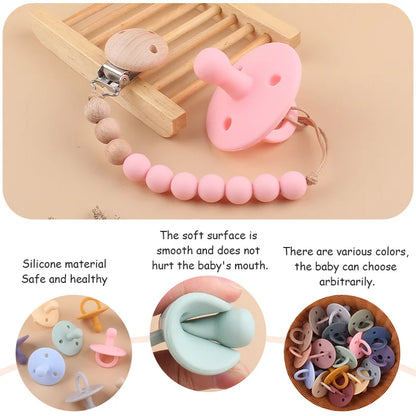Baby Silicone Pacifier – Soft BPA-Free Soother Nipple for Newborns with Teether Toy & Nursing Pacifier Chain Pendant