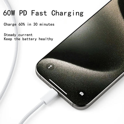USB-C to USB-C Fast Charging Cable – 60W PD Braided Data & Charger Cable for iPhone 15, Android, Samsung, Huawei
