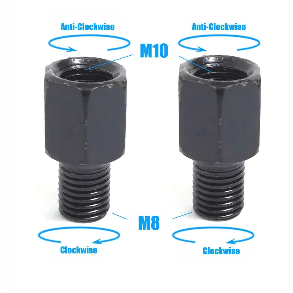Pair Black Motorcycle Mirror Adapters M10 & M8 – 8mm/10mm Rearview Mirror Conversion Bolts, Left & Right Thread