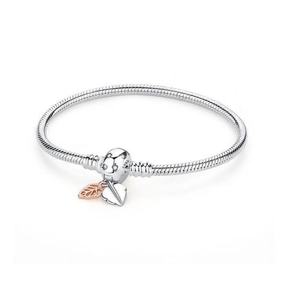 925 Sterling Silver Love Heart Charm Bracelet – Rose Gold Snake Chain Bangle for Women | DIY Luxury Bead Jewelry Accessories