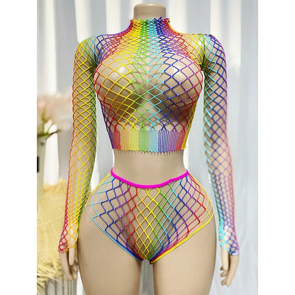 Women’s Sexy Fishnet Long Sleeve Cover-Up Dress – Hollow Out See-Through Bodycon Beachwear Summer Swimwear (QQ653)