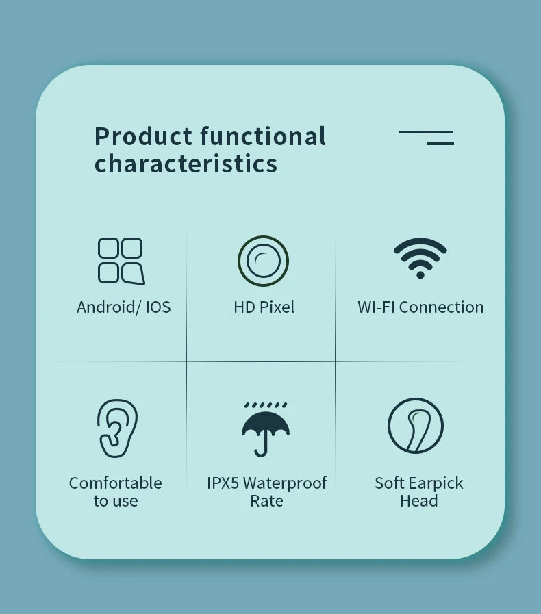 Smart Visual Ear Cleaner 1296P with Camera – USB-C Rechargeable Ear Wax Removal Tool, WiFi, 6 LED Lights