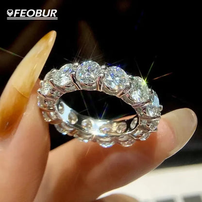FEOBUR 7ct 5mm Moissanite Ring – Certified 925 Sterling Silver Full Diamond Engagement & Wedding Eternity Band for Men & Women