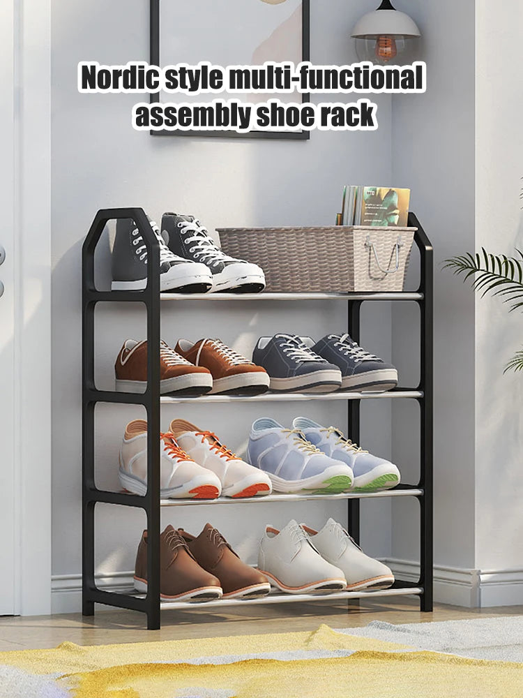 4-Floor Creative Home Shoe Rack – Dormitory Door Storage Cabinet, Black, 2 Sets Assembly Components for Shoes