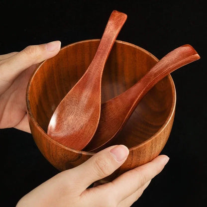 Wooden Soup Spoon — Long & Short Handle Kitchen Utensil for Korean & Japanese Cooking, Ramen & Daily Use