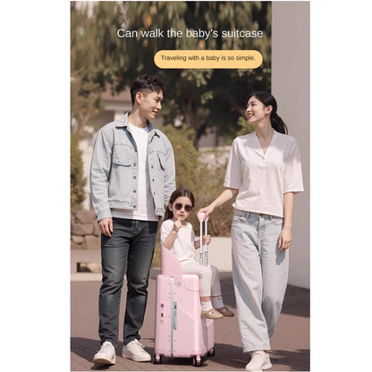 2025 Kids Suitcase with Seat & Charging Port – Baby Boarding Trolley Luggage with Safety Belts & Side Opening, 20/22/24 inch