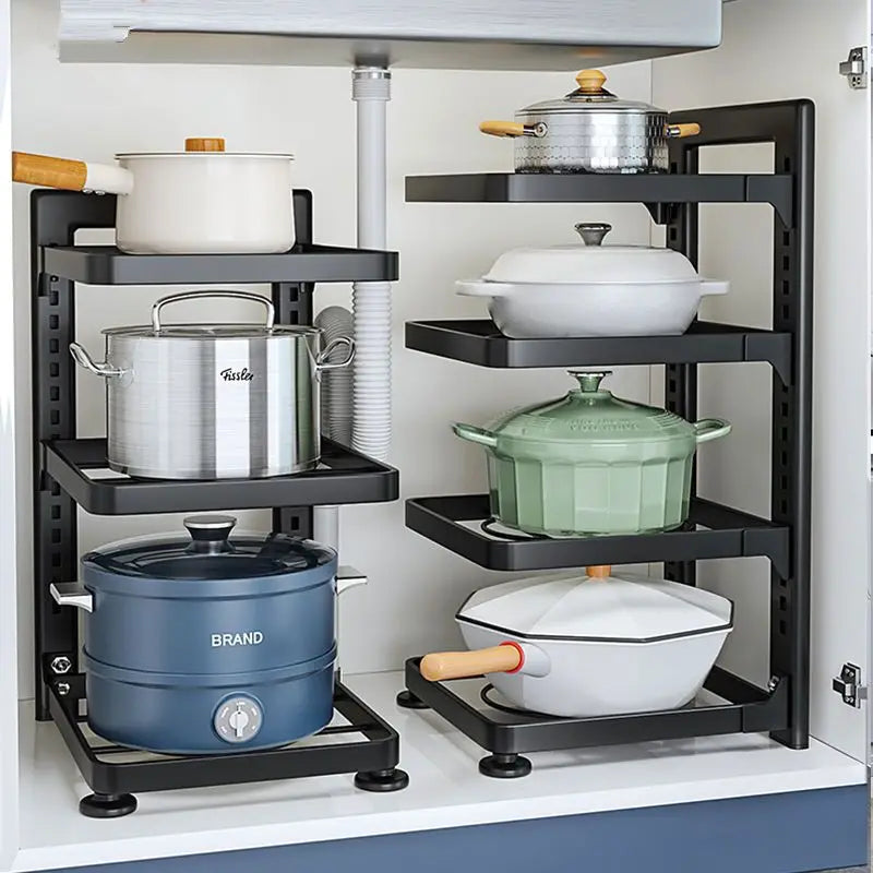 Kitchen Stainless Steel Organizer Set — Multi-Layer Storage Racks, Shelves, Sinks & Household Cabinets
