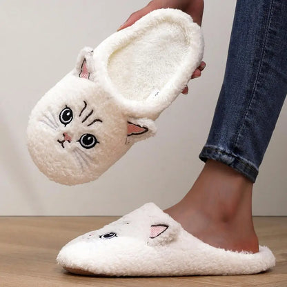 Women’s Cartoon Cat Plush Slippers - Cozy Winter Indoor House Shoes with Soft Non-Slip Warm Sole