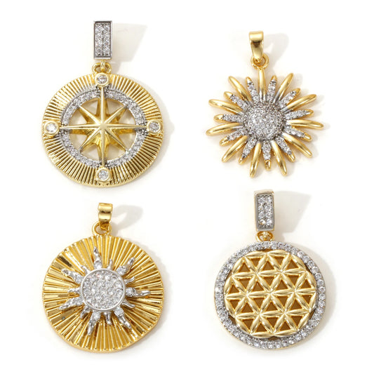 18K Gold Plated Sunflower Star Pendant – Brass Micro Pave Cubic Zirconia DIY Necklace Jewelry Making Charm