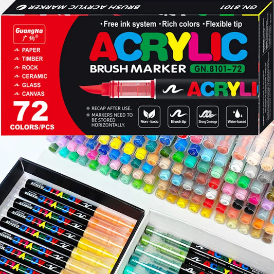 Acrylic Paint Marker Pens – 12–120 Colors Brush Tip for Rock, Wood, Canvas & Stone Painting, DIY Crafts & Christmas Gift