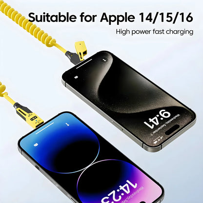 4-in-1 65W Spring Data Cable - 6A USB Type C Telescopic Quick Charger Wire for iPhone 15/14/13/12