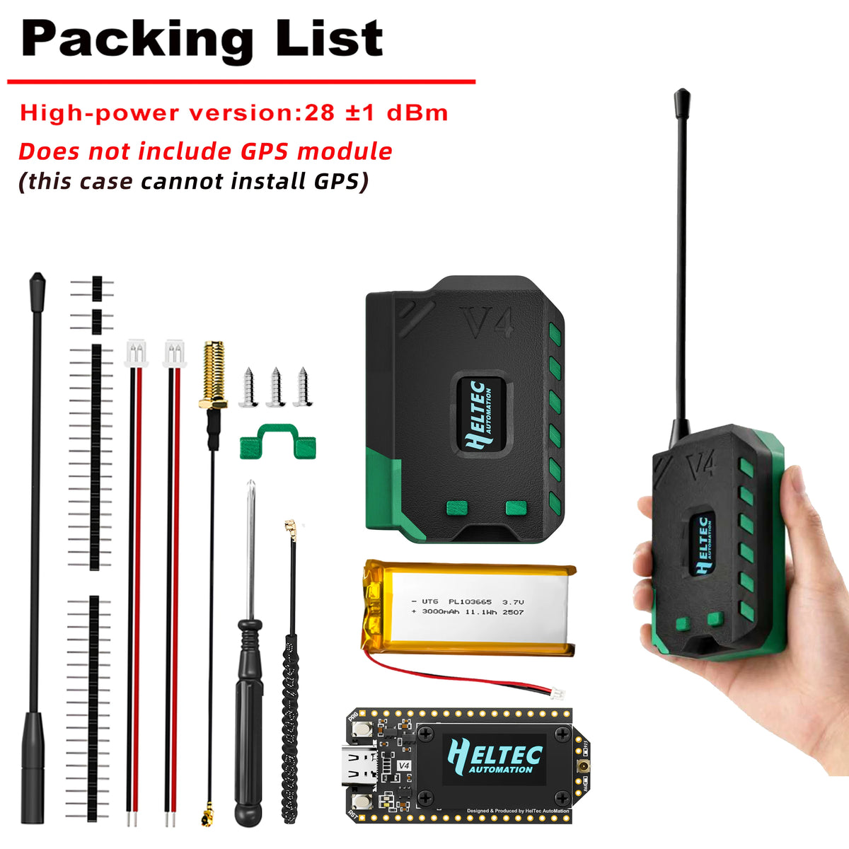 Heltec V4 Meshtastic WiFi LoRa 32 Development Board Kit - ESP32 SX1262, 3000mAh Battery, Soft Antenna, Solar Powered BLE Case Set