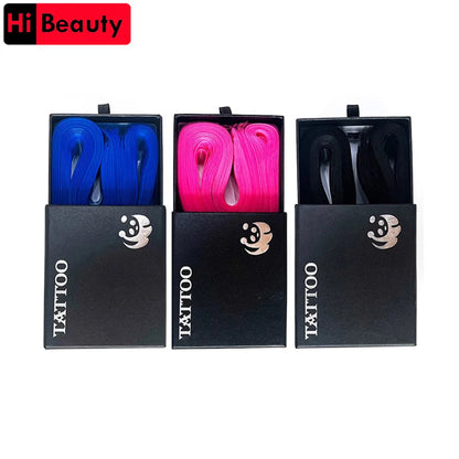 100PCS Disposable Tattoo Clip Cord Sleeve Bags - 5x80CM Plastic Covers for Tatu Machine Pen, Pink, Black & Blue