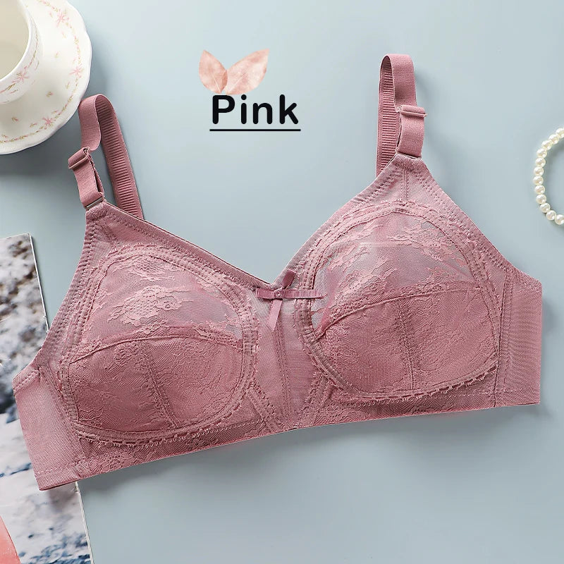 Women’s Lace Wireless Bra - Ultra-Thin Unlined Push-Up Large Bust Bra, Sizes 34-46