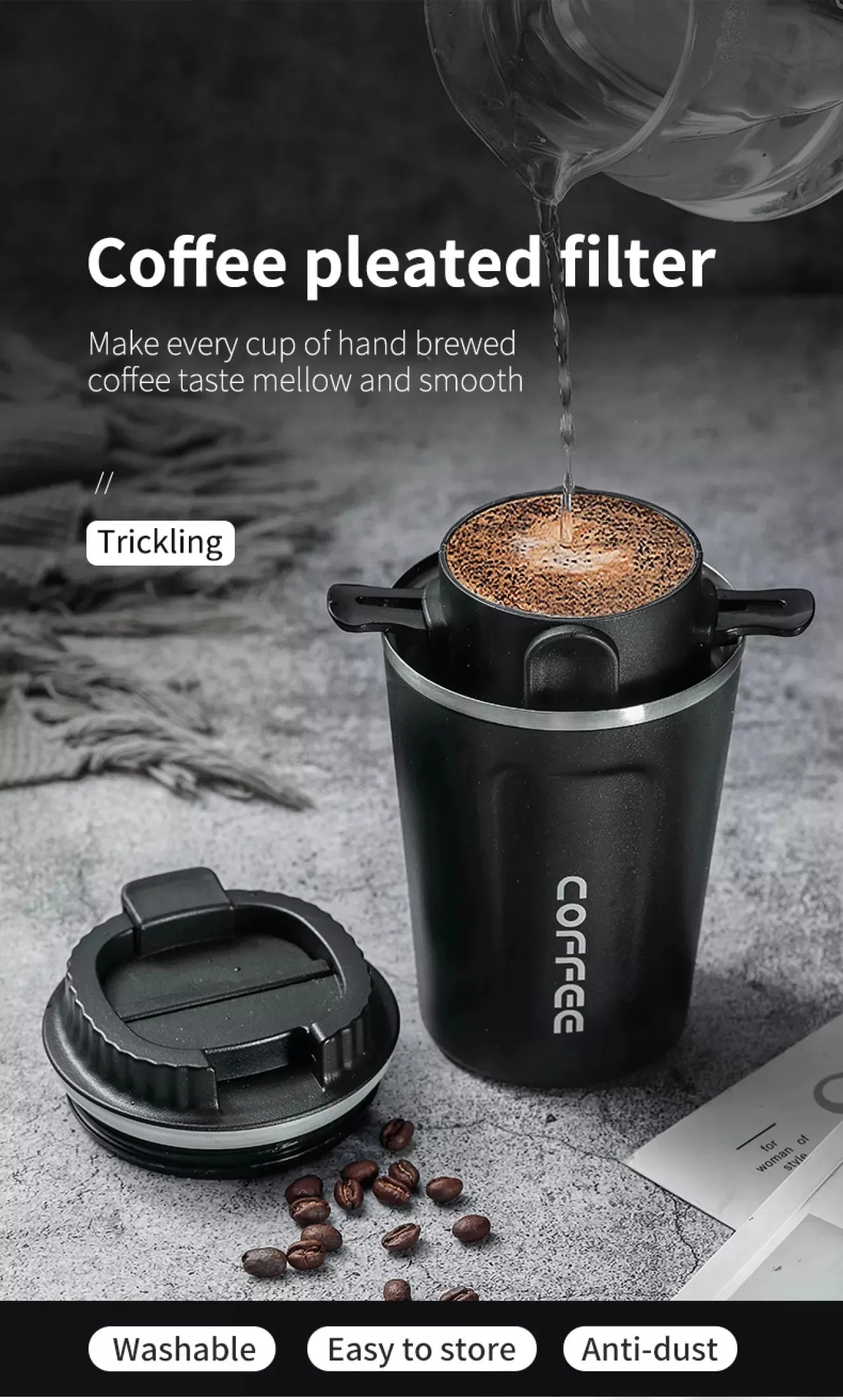 304 Stainless Steel Portable Coffee Filter – Reusable Drip Coffee Tea Holder Mug Set with Coffee Pot & Dripper