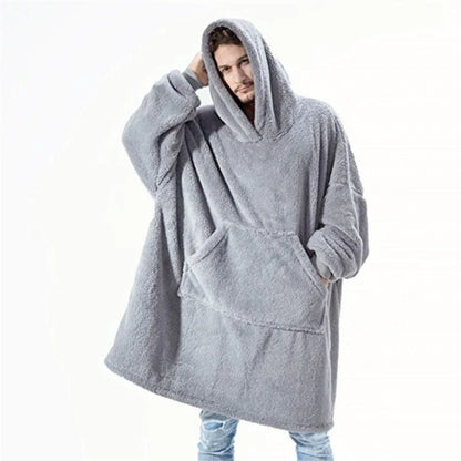 Women’s Winter Hooded Fleece Jacket – Thick, Warm, Solid Color Pullover with Pockets, Elegant Unisex Long Hoodie for Home Wear