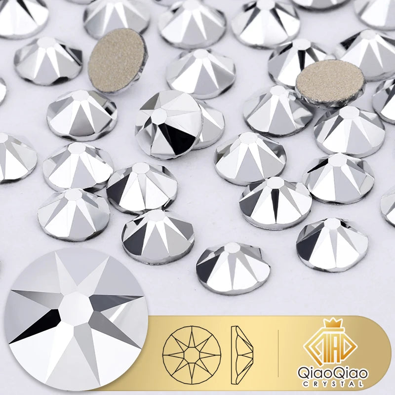 QIAO 2088 Crystal Nail Art Rhinestones — Flat Back Non-Hotfix Strass for DIY Nail Decorations (8 Big + 8 Small)