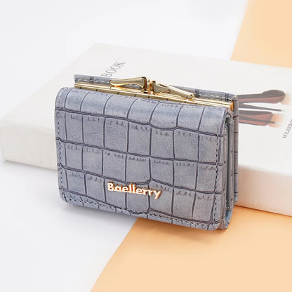 Baellerry Short Women’s Wallet — Crocodile Pattern Coin & Card Holder with Photo Slots, Hasp Purse for Girls