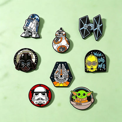 8-Piece Star Wars Enamel Brooch Set - R2-D2, BB-8, Darth Vader, Stormtrooper, and TIE Fighter Metal Pins for Backpacks and Accessories