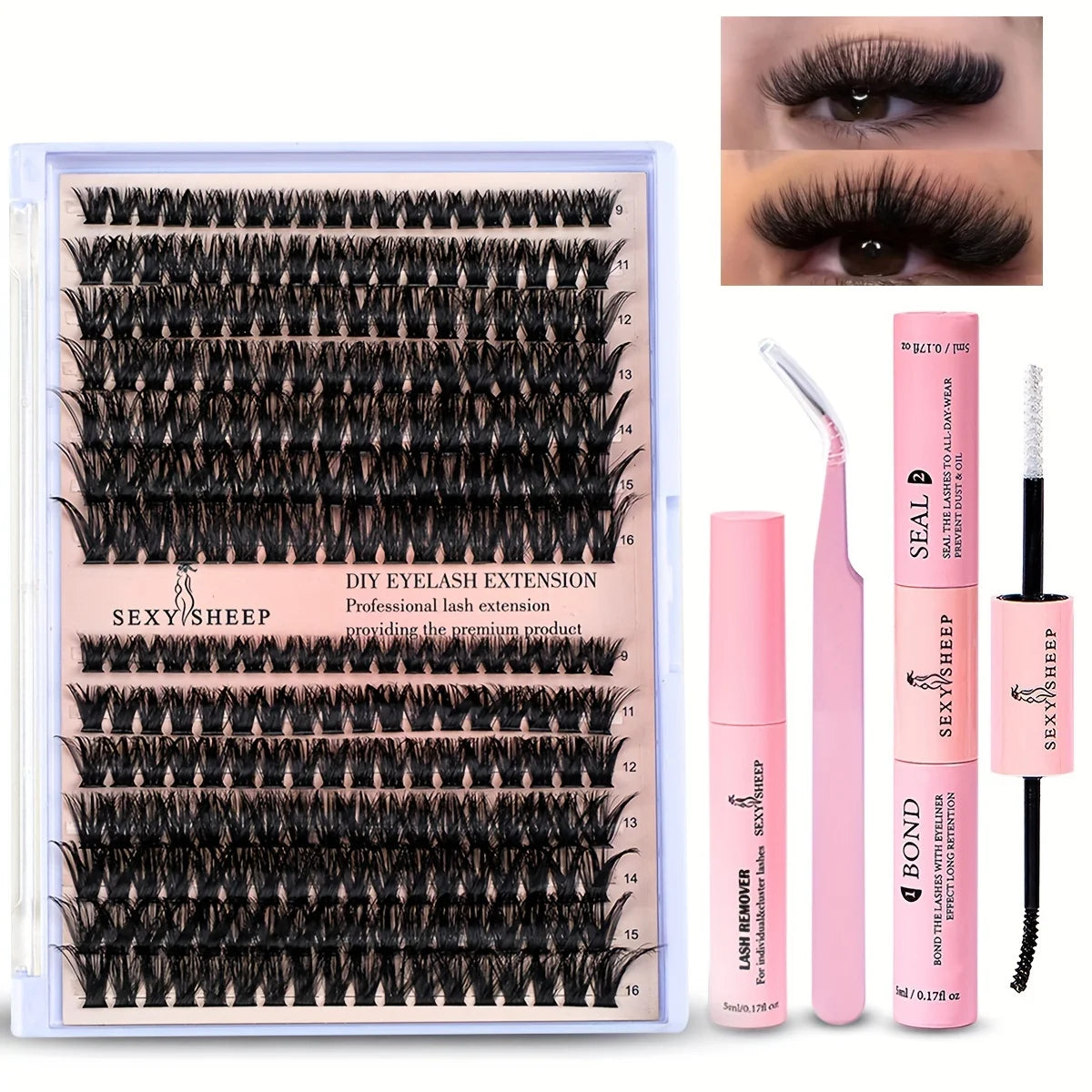 DIY Lash Extension Kit – 280pcs Individual Cluster Lashes (9-16mm, 40D-80D) with Bond, Seal & Remover