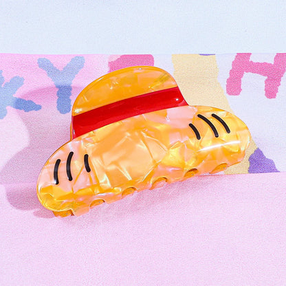 Luffy Straw Hat Hair Clip - Cute Acrylic Anime Hair Claw for Creative Hairstyles and Gifts