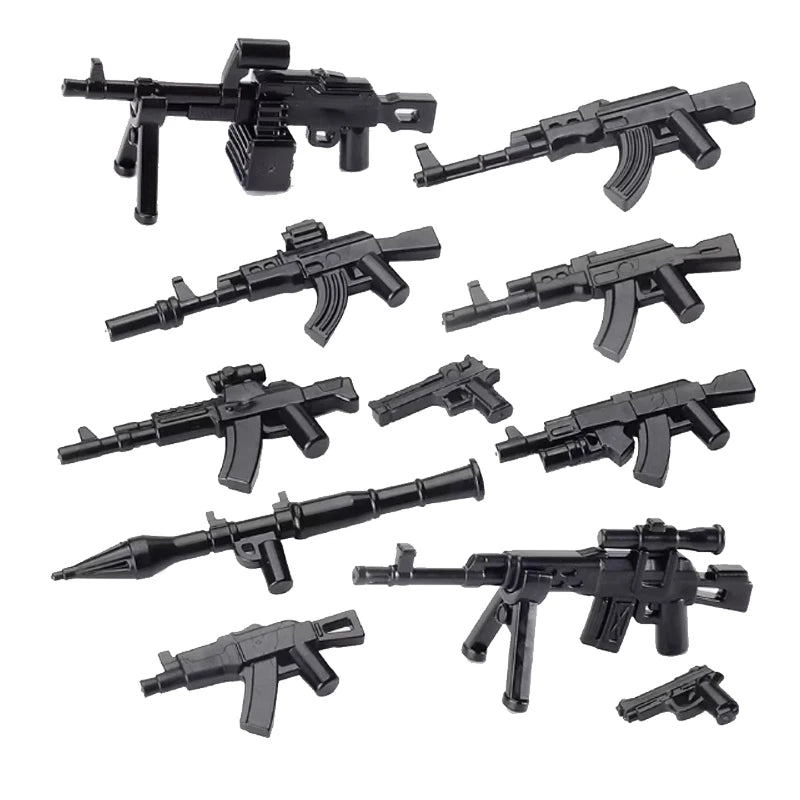 Military Building Blocks Soldier Set - Tactical Weapons Figures with Gatling Gun, Rifle, Mortar & Accessories Toy Kit