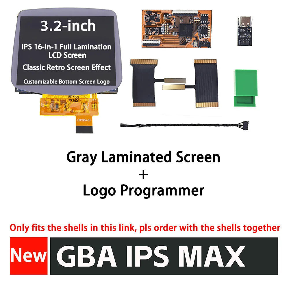 AGB IPS MAX Housing Shell Kit - Replacement Case with Buttons & Rubber Pads for 3.2-Inch GBA IPS MAX LCD