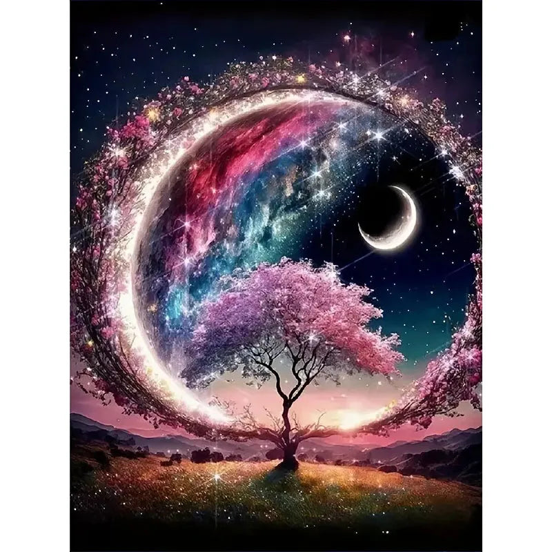 DIY Flower, Moon, and Round Diamond Painting Kit - Frameless Full Drill Diamond Art for Adults, Home Decor, and Creative Crafts