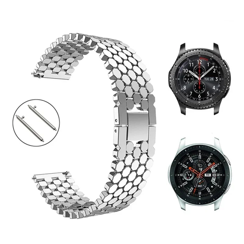 22mm/20mm Stainless Steel Strap for Samsung Galaxy Watch 3, Gear S3, Active 2 & Huawei/Amazfit Watch Bracelet