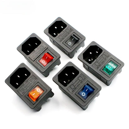 IEC320 C14 Inlet Power Socket – Red Rocker Switch with 10A Fuse, Fused Plug Connector in Red, Green, Blue, Black