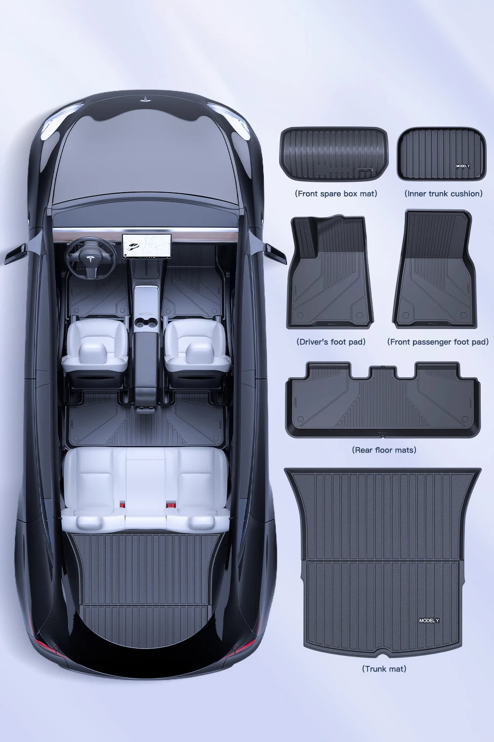 YZ Floor Mats for Tesla Model 3/Y 2021-2023 — Waterproof, Non-Slip TPE Car Accessories