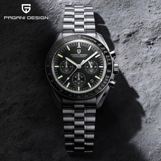 PAGANI DESIGN 2026 Men’s Luxury Quartz Chronograph Watch – AR Sapphire Crystal, Auto Date Speed Wristwatch