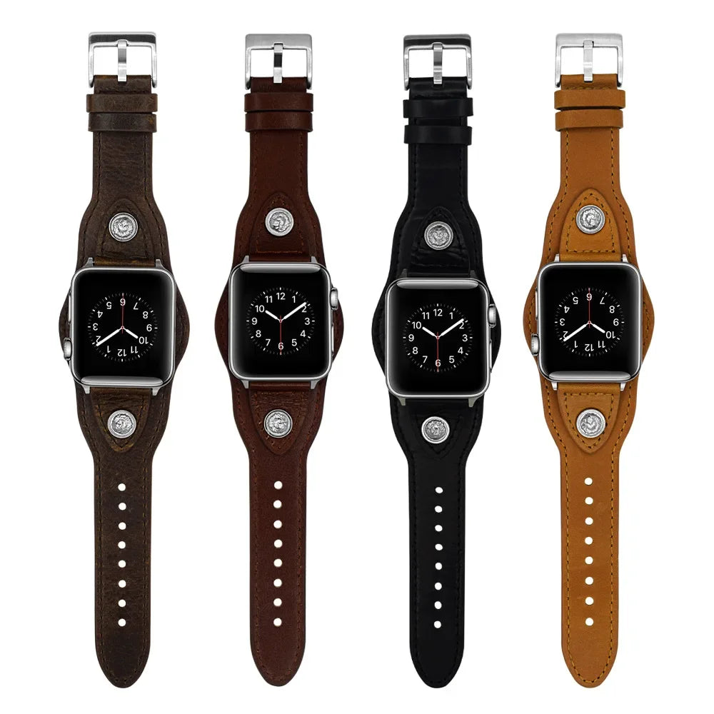 PU Leather Apple Watch Strap – Compatible with Series 1–9, SE & Ultra (38mm–49mm) for Men & Women