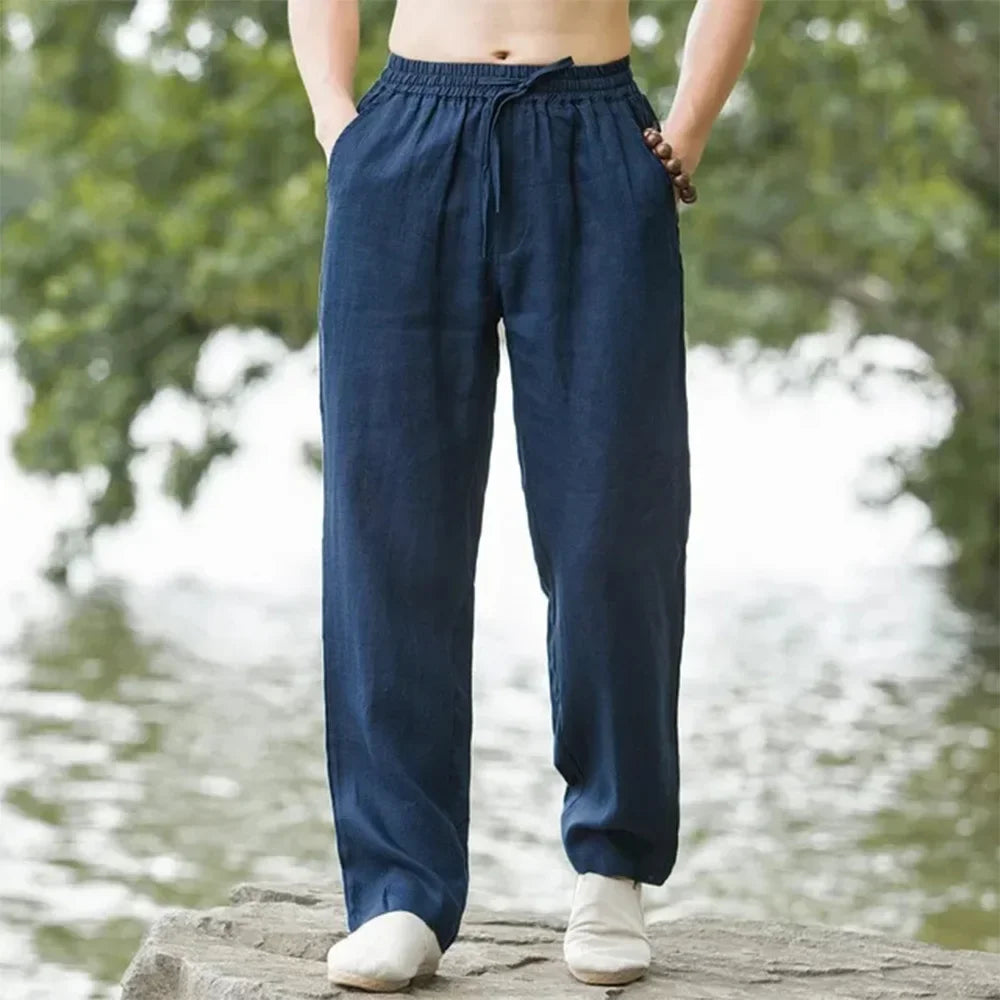 Men's Beach Joggers – Cotton Linen Sweatpants for Streetwear, Casual Loose Fit Summer Vacation Pants