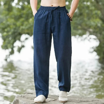 Men's Beach Joggers – Cotton Linen Sweatpants for Streetwear, Casual Loose Fit Summer Vacation Pants