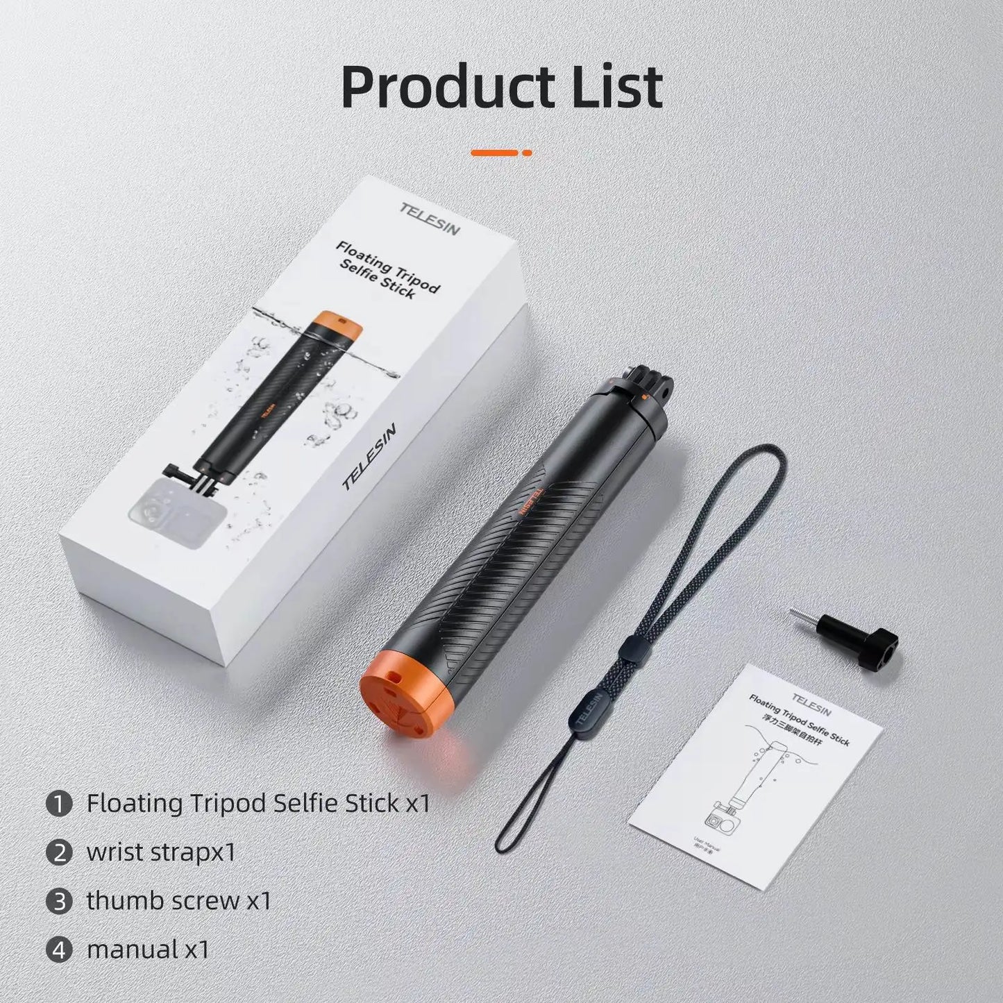 TELESIN Floating Underwater Selfie Stick Tripod – Extendable Buoyancy Pole for GoPro, Insta360, DJI Osmo Action Cameras