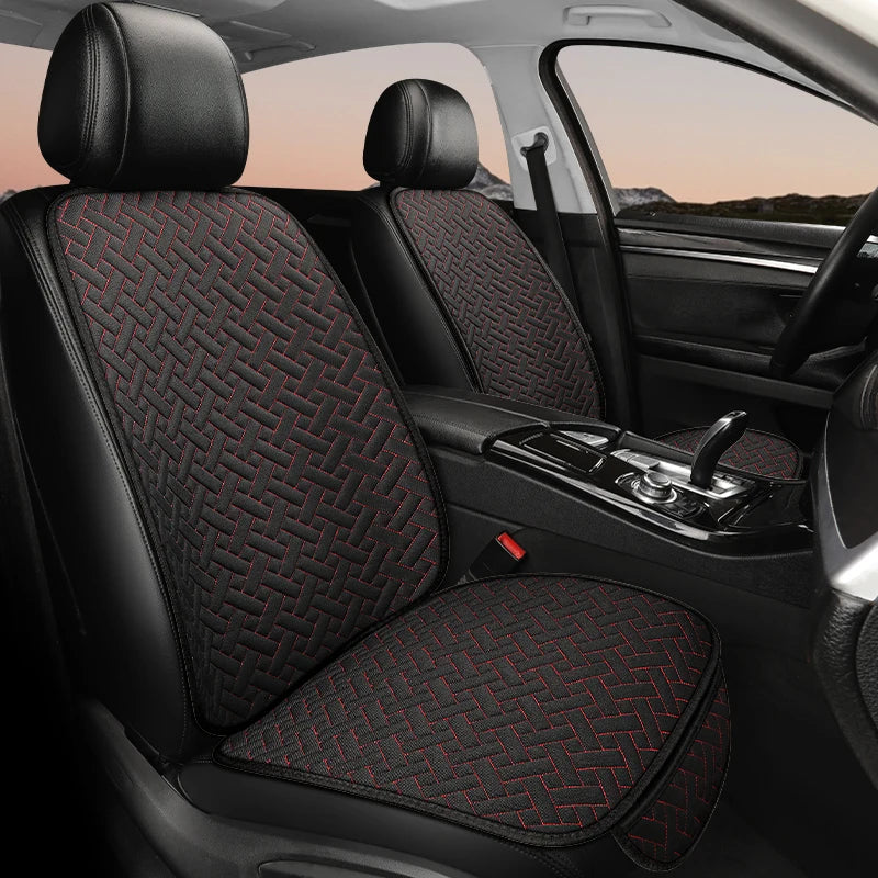 Universal Linen Car Seat Cushion - All-Season Woven Pattern Anti-Slip & Wear-Resistant Seat Cover Set