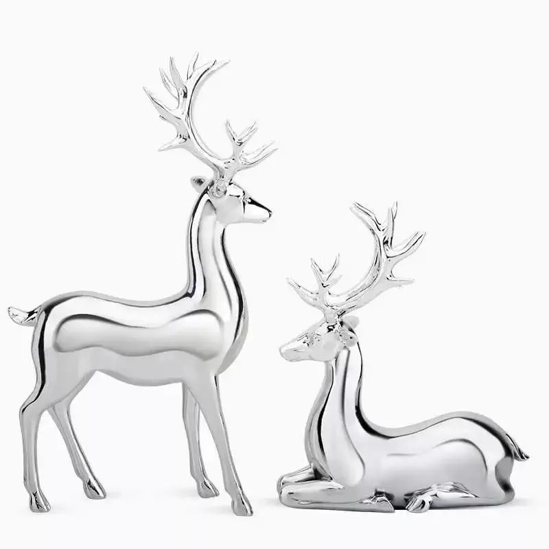 Elegant Resin Reindeer Statue – Plated Luxury Christmas Ornament for Living Room & Dining Table Decor