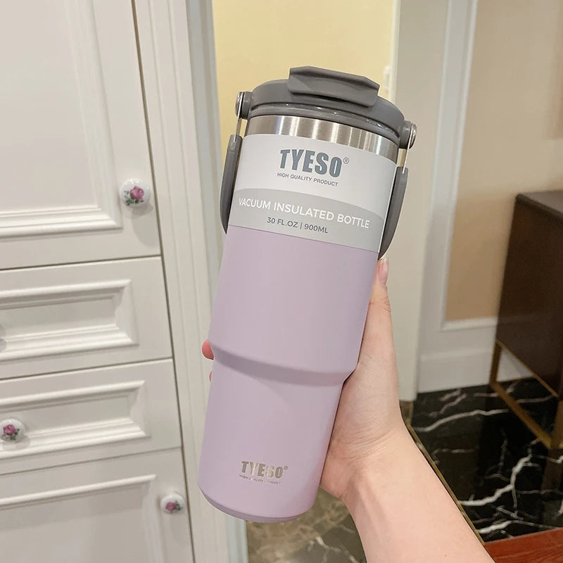 900ML Tyeso Stainless Steel Insulated Tumbler – Double Wall Thermo Coffee Cup for Hot & Cold Drinks, Car Travel Water Bottle Mug