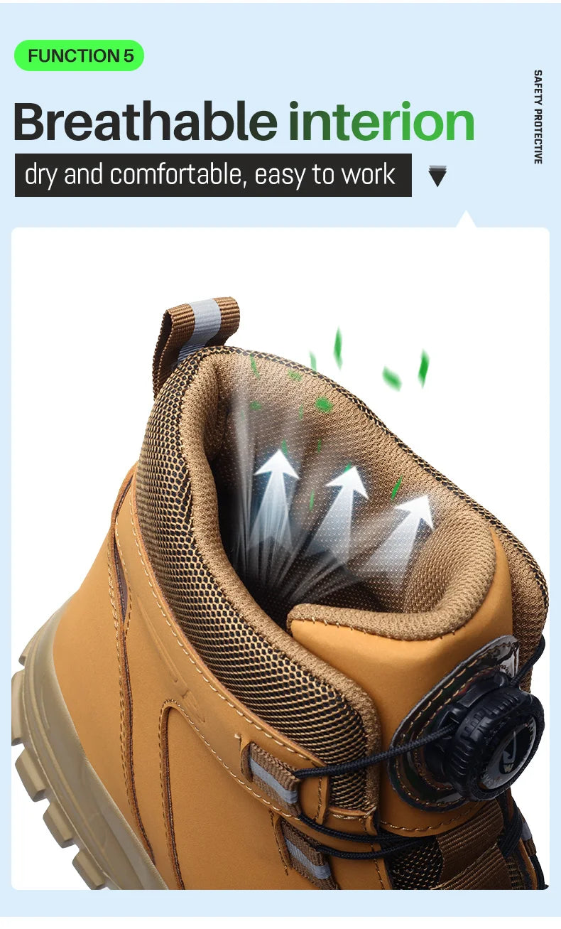2024 Fashion Waterproof Security Work Boots – Protective Leather, Anti-Smash & Anti-Puncture Industrial Safety Shoes