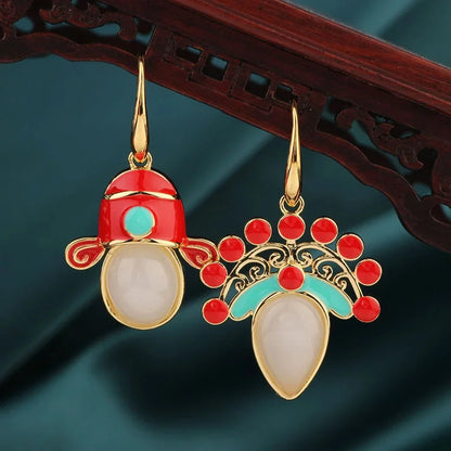 Vintage Flower Drop Earrings - Natural Stone Ethnic Jewelry for Women