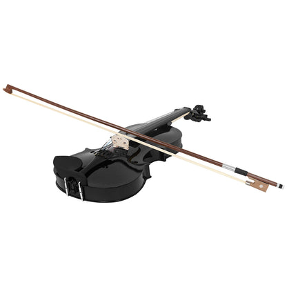 4/4 Solid Wood Black Violin - Acoustic Beginner Violin Set with Case, Bow, Rosin, Tuner & Accessories