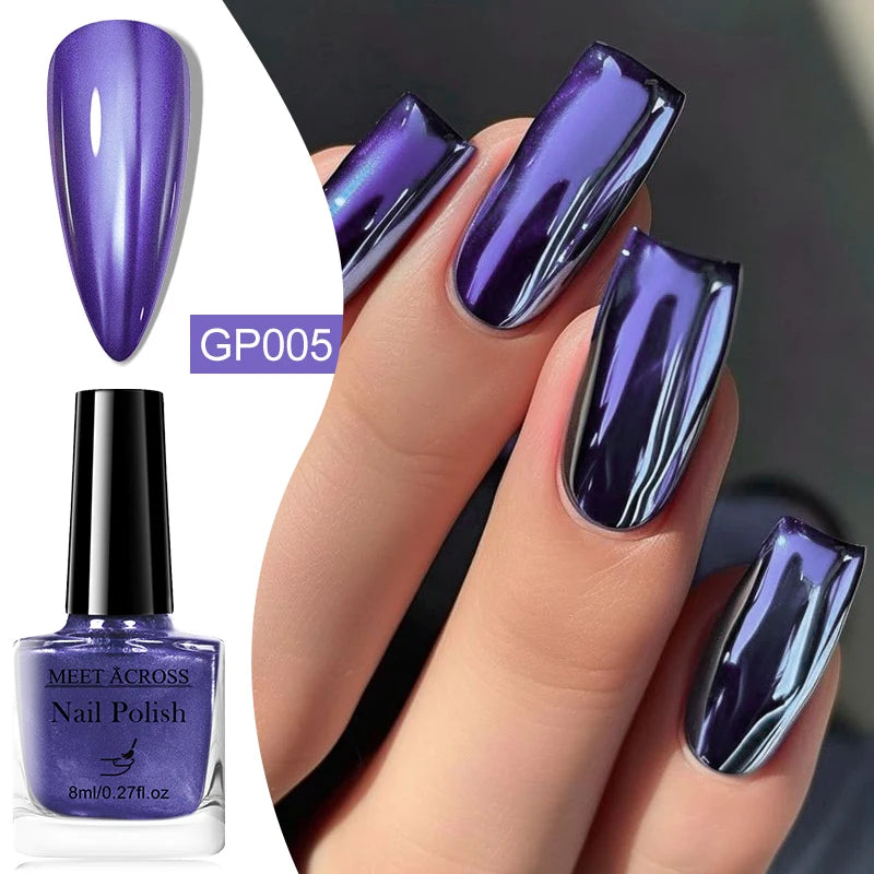 8ml Metallic Mirror Effect Nail Polish – Fast Drying Long-Lasting DIY Manicure Art, No Lamp Cure Nail Supplies