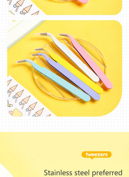 Colorful Stainless Steel Tweezers Set - Straight & Curved, Pink, Blue, Purple for DIY Eyelash, Nail Art and Rhinestone Picking